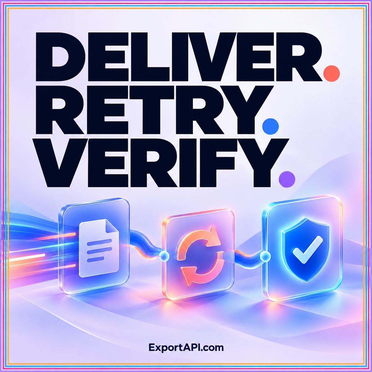 DELIVER. RETRY. VERIFY. — Export webhooks, retries, and idempotency